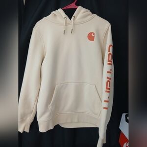 Carhartt Men's Off-White Hoodie with Orange Accents